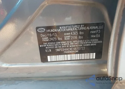 2014 Hyundai Sonata Gls из США, поврежденный, VIN 5NPEB4ACXEH870722